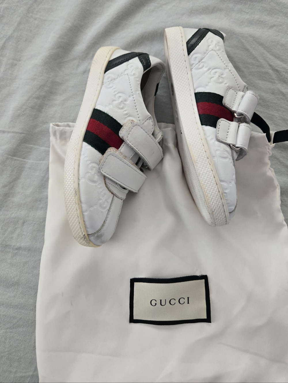 GUCCI ACE kids Children White Sneakers Signature Leather Size 27/ 10